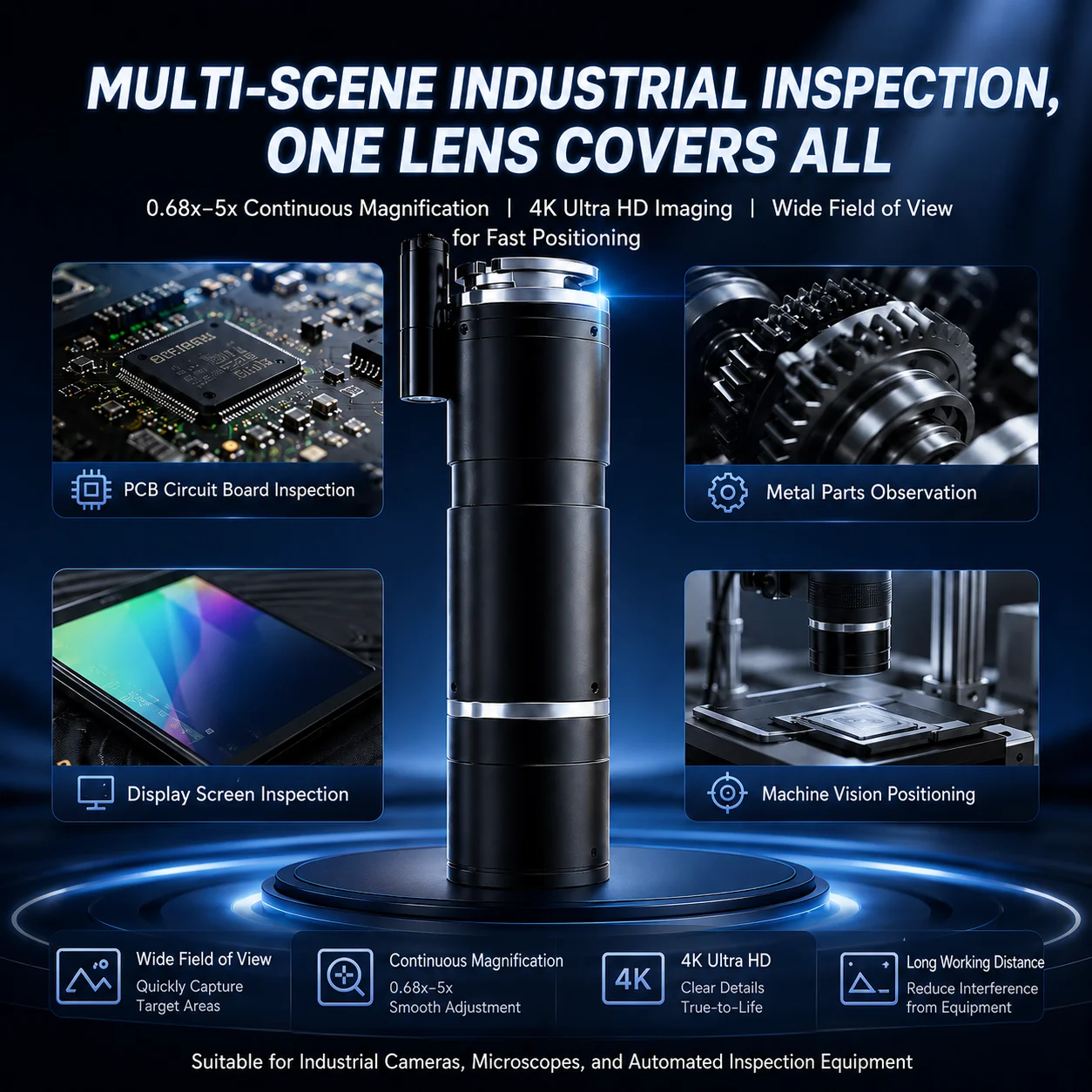 PMS-LZH-7505W 4K Industrial Zoom Lens for Machine Vision