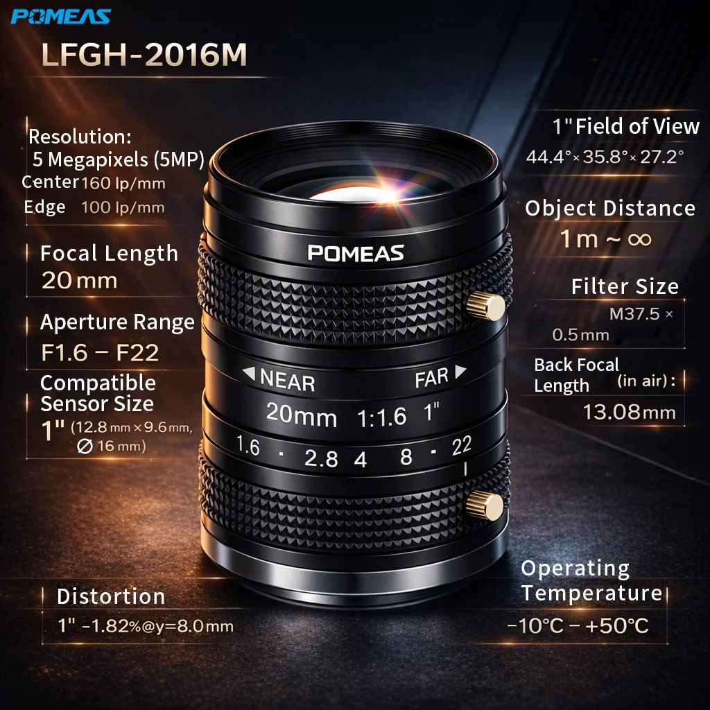 20mm 1 Inch 5MP C-Mount Machine Vision Lens