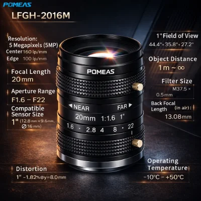 20mm 1 Inch 5MP C-Mount Machine Vision Lens
