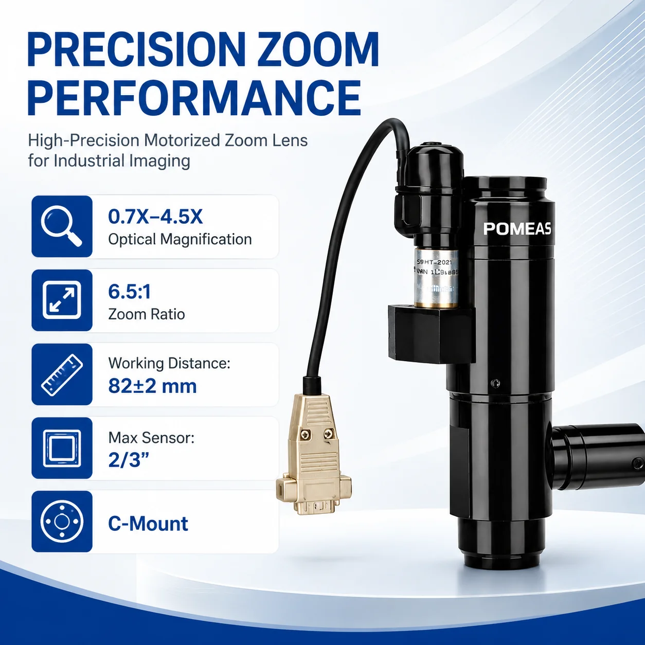 Objectif zoom motorisé 6,5X C-Mount pour vision industrielle