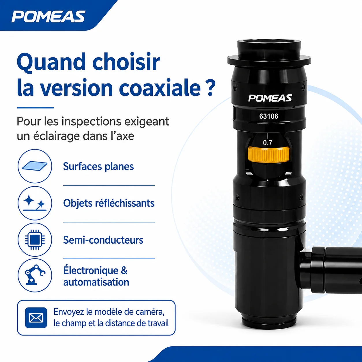 Objectif zoom pour microscope industriel avec éclairage coaxial