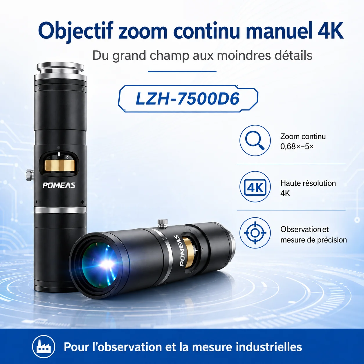 Objectif zoom 4K manuel pour mesure et vision industrielle