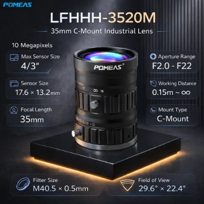 35mm 4/3-Inch 10MP Low-Distortion C-Mount Lens | POMEAS
