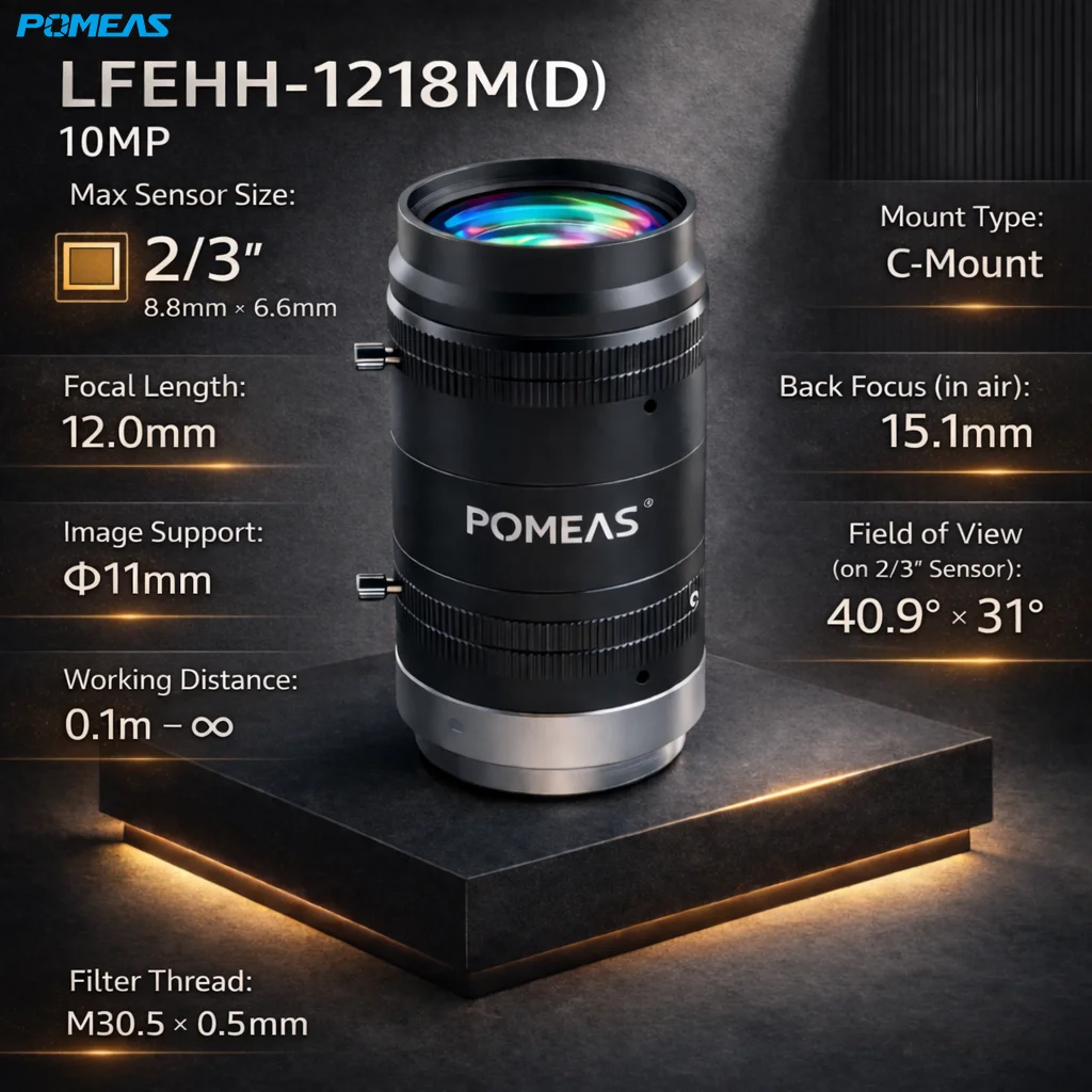 12mm 2/3-Inch 10MP Close-Focus C-Mount Lens | POMEAS