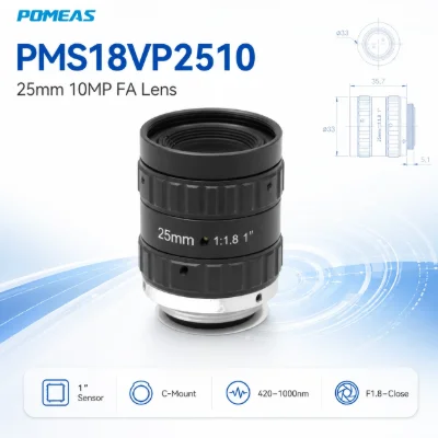 1 Inch 25mm Focal Length C-Mount 10MP Industrial Camera Lens