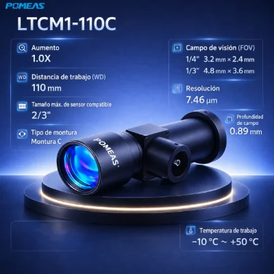 Lente telecéntrico coaxial 1X C-Mount para visión industrial