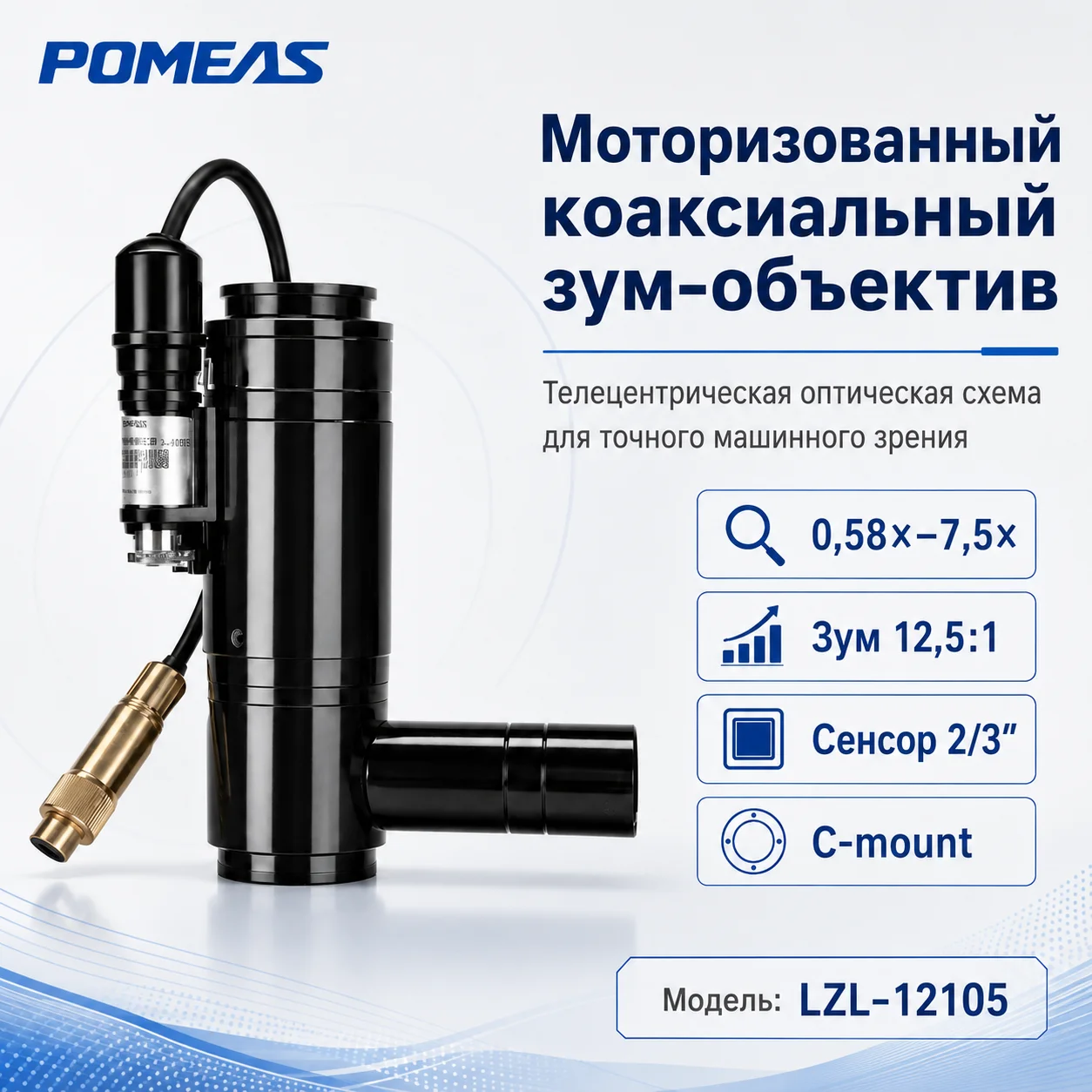 Моторизованный коаксиальный зум-объектив 12,5×