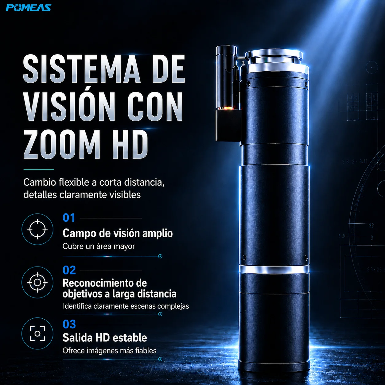 Lente zoom industrial motorizado 4K para visión artificial
