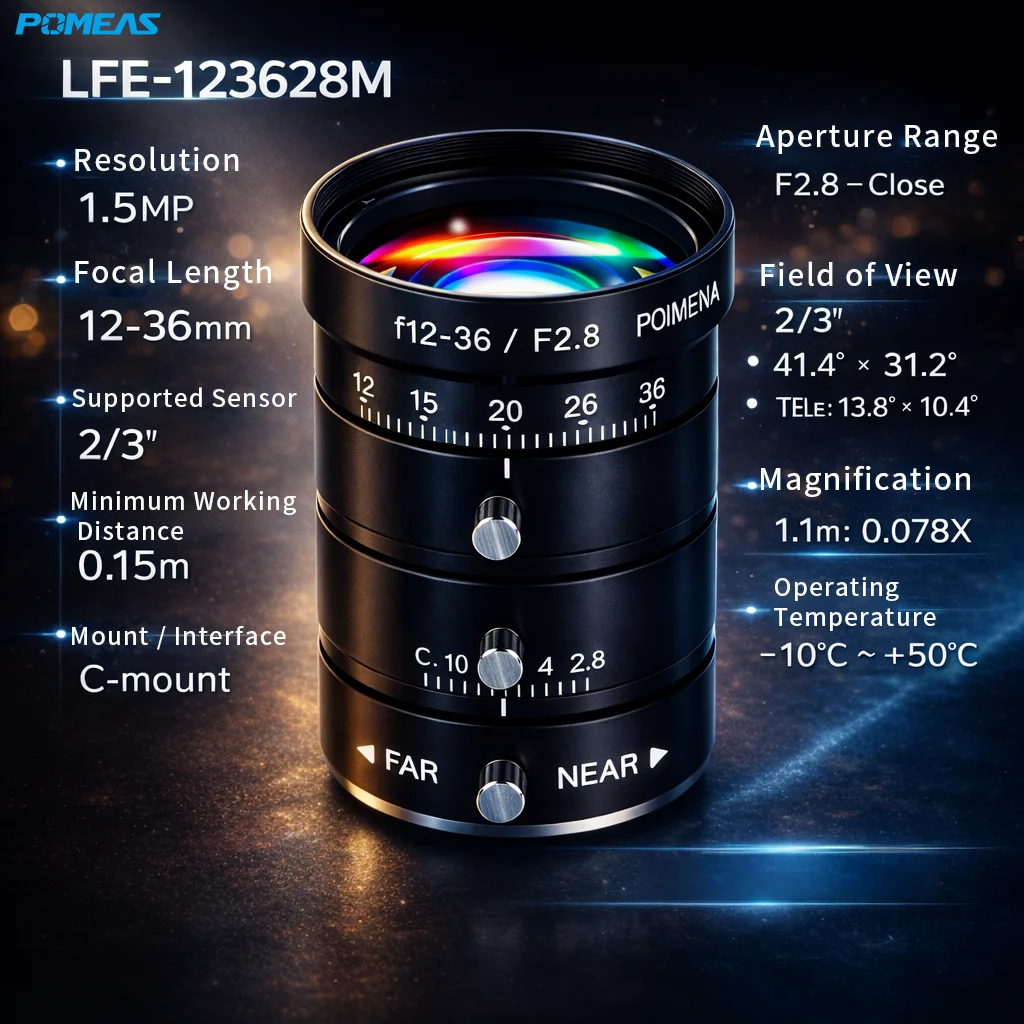 POMEAS PMS-LFE-123628M 12-36mm C-Mount FA Machine Vision Lens