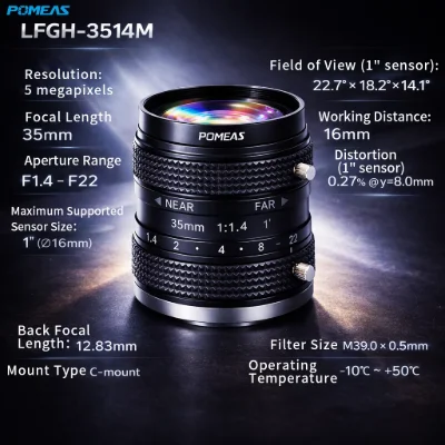 35mm 1-Inch 5MP Low-Distortion C-Mount Lens | POMEAS