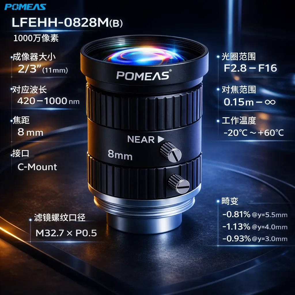 8mm低畸变10MP工业镜头 2/3英寸