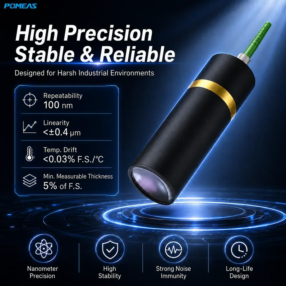 100nm High-Temperature Confocal Displacement Sensor with 38mm Reference