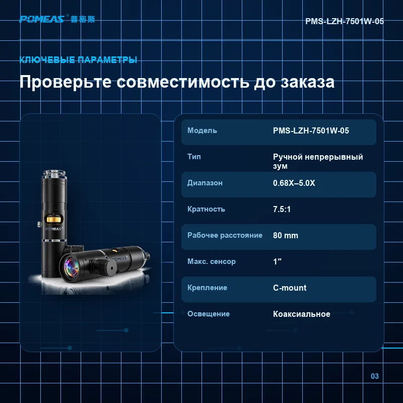 Ручной 4K зум с коаксиальным светом для сенсора 1″