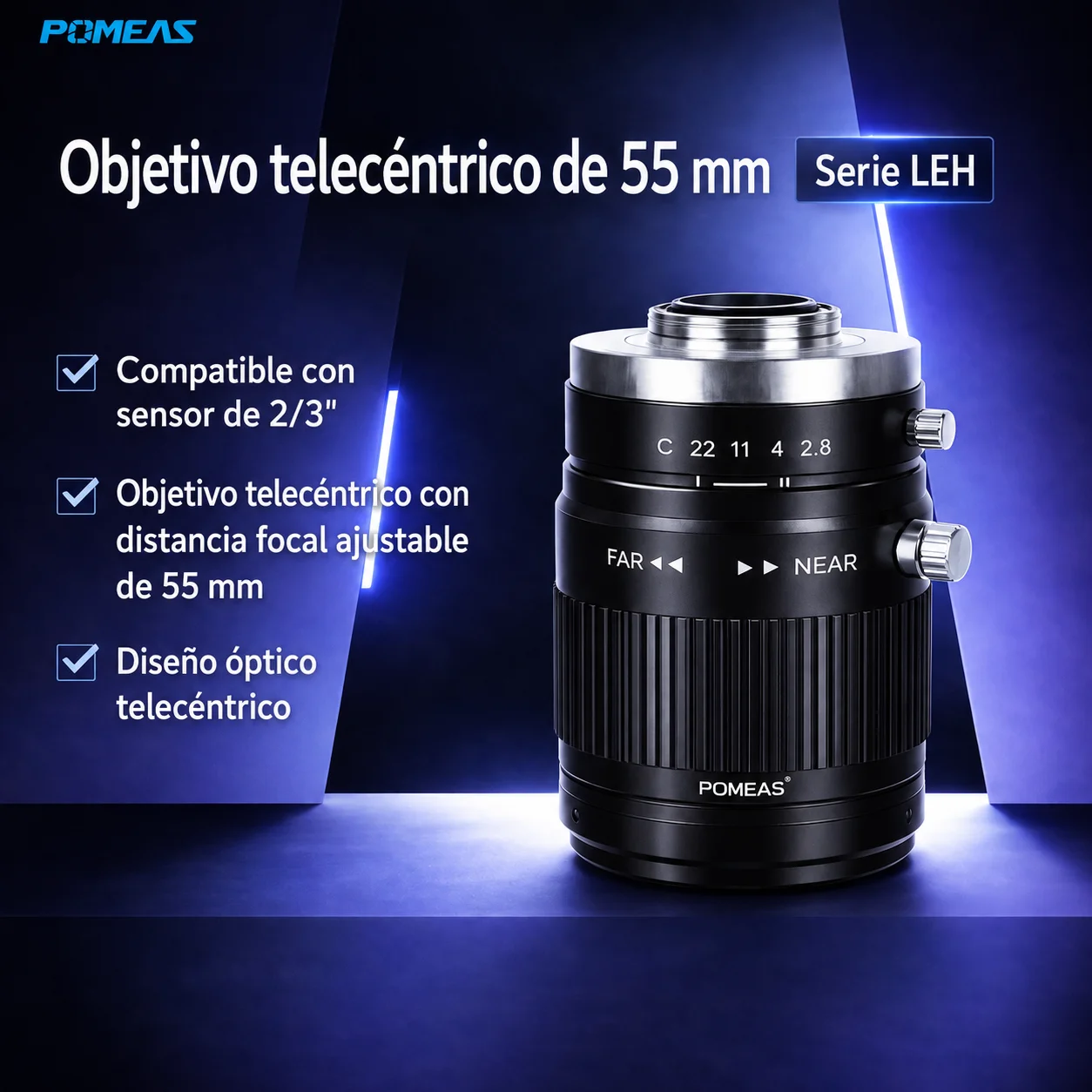 Lente telecéntrico 55 mm para inspección y medición de precisión