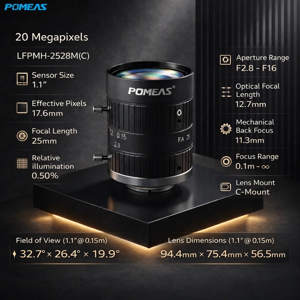 20MP 25mm C-Mount Machine Vision Lens for 1.1-Inch Cameras