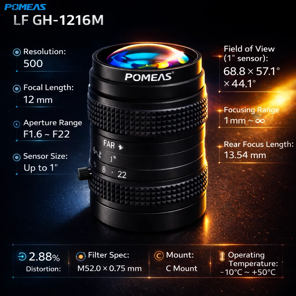 PMS-LFGH-1216M 12mm 5MP 1″ C-Mount Machine Vision Lens