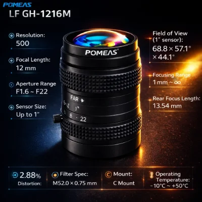 PMS-LFGH-1216M 12mm 5MP 1″ C-Mount Machine Vision Lens