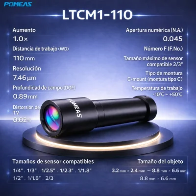 Objetivo macro 0,6X de 7,29 μm para inspección de precisión