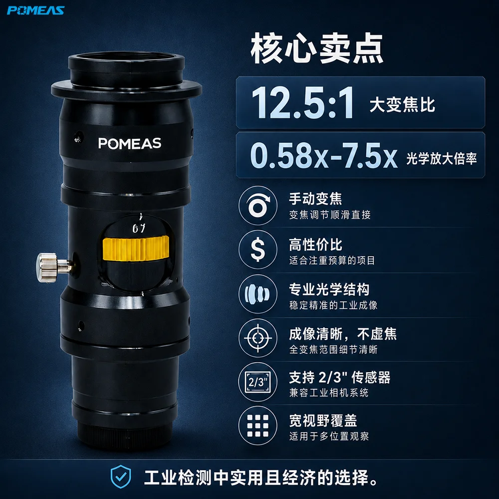 12.5X连续变倍远心镜头 0.58X–7.5X 2/3英寸C接口