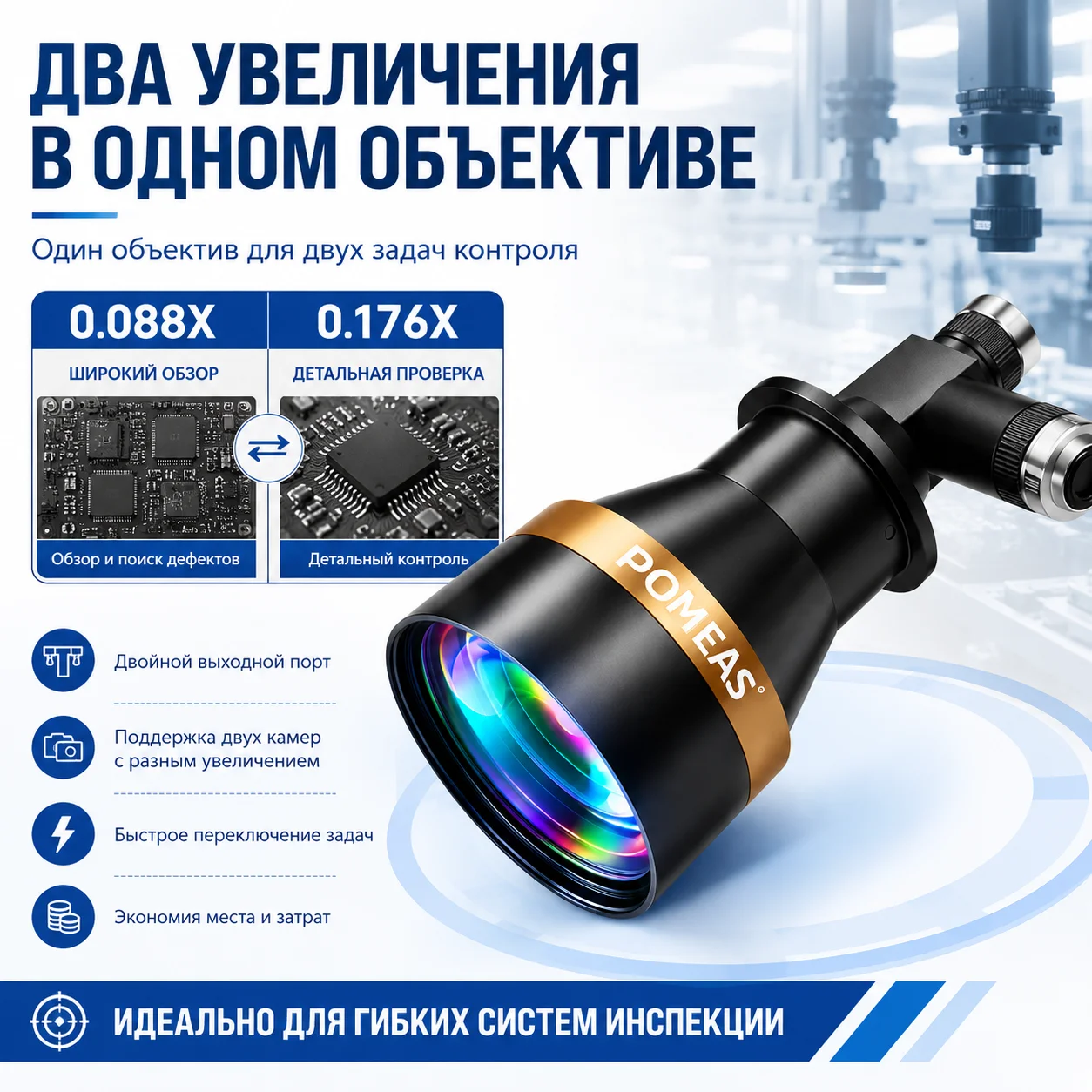 Телецентрический объектив для машинного зрения C-mount