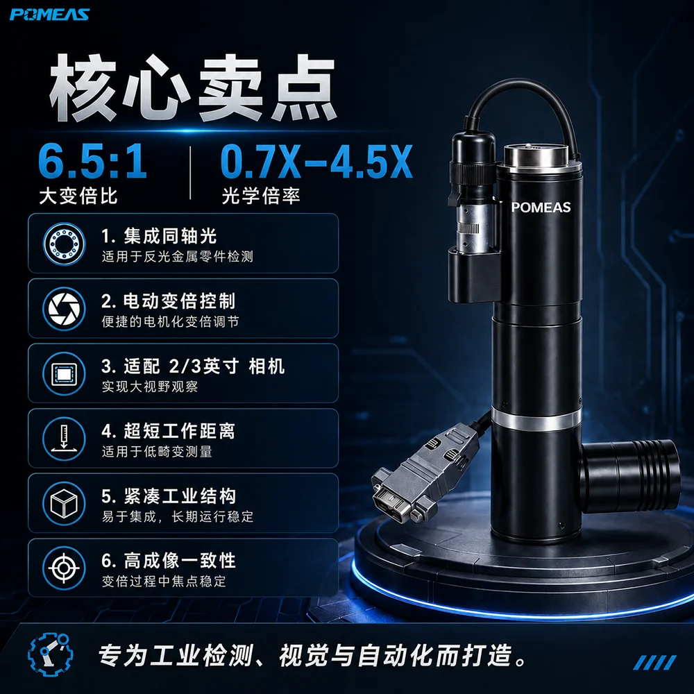 6.5X 1英寸高分辨率连续变倍工业镜头 C接口
