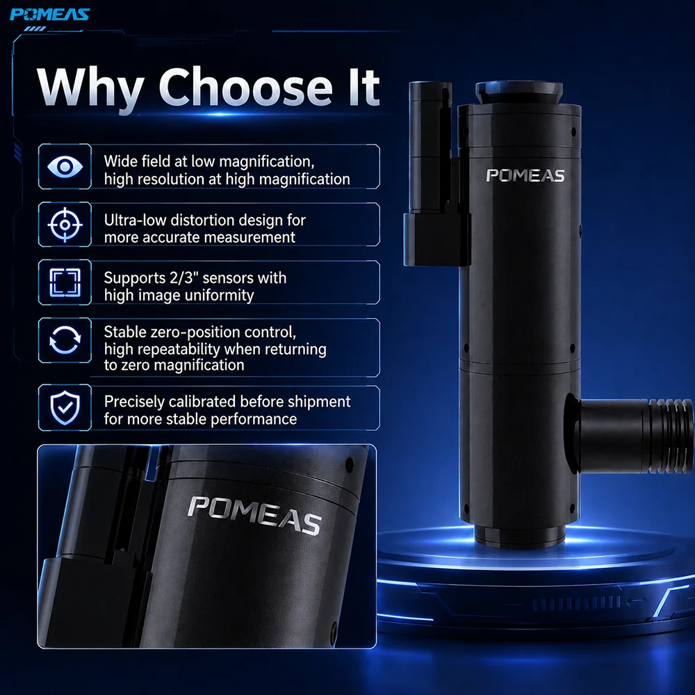 POMEAS 14X C-Mount Continuous Zoom Lens for Machine Vision