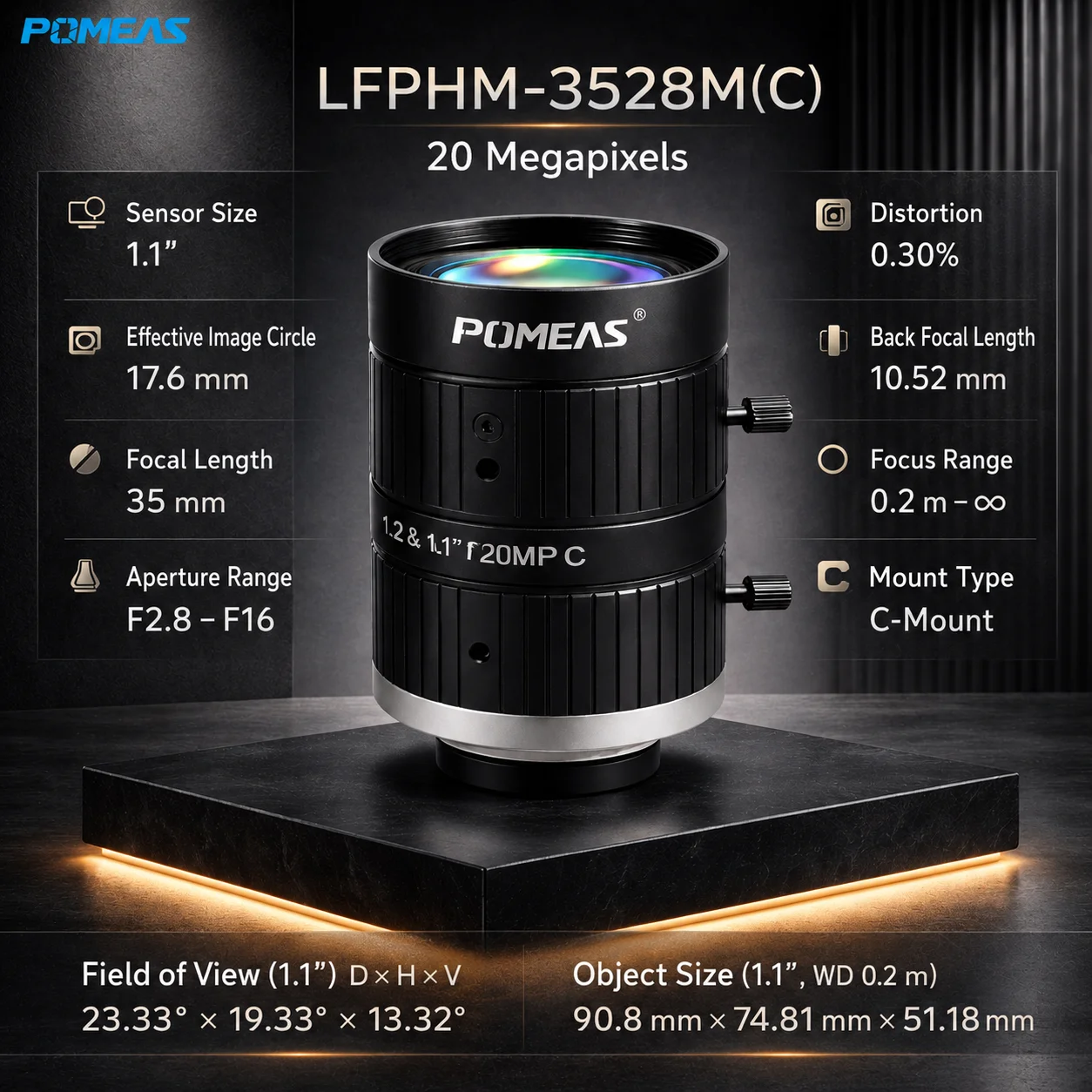 20MP 35mm C-Mount Machine Vision Lens for 1.1-Inch Cameras