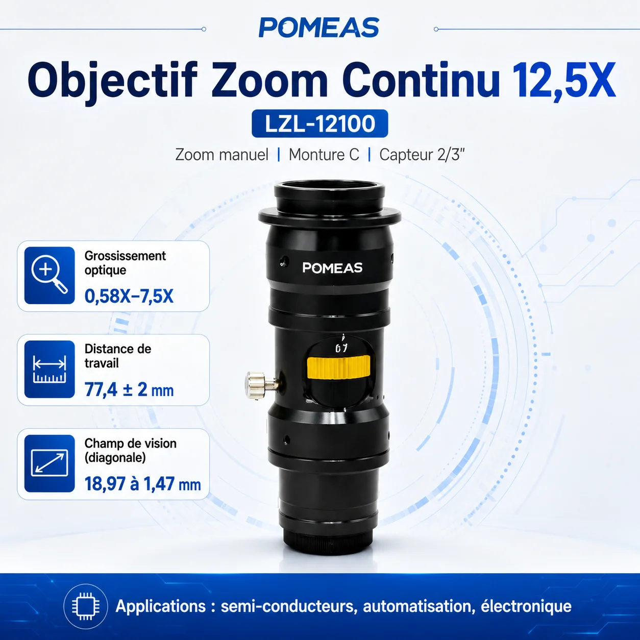 Objectif Zoom Télécentrique 12,5X pour Vision Industrielle