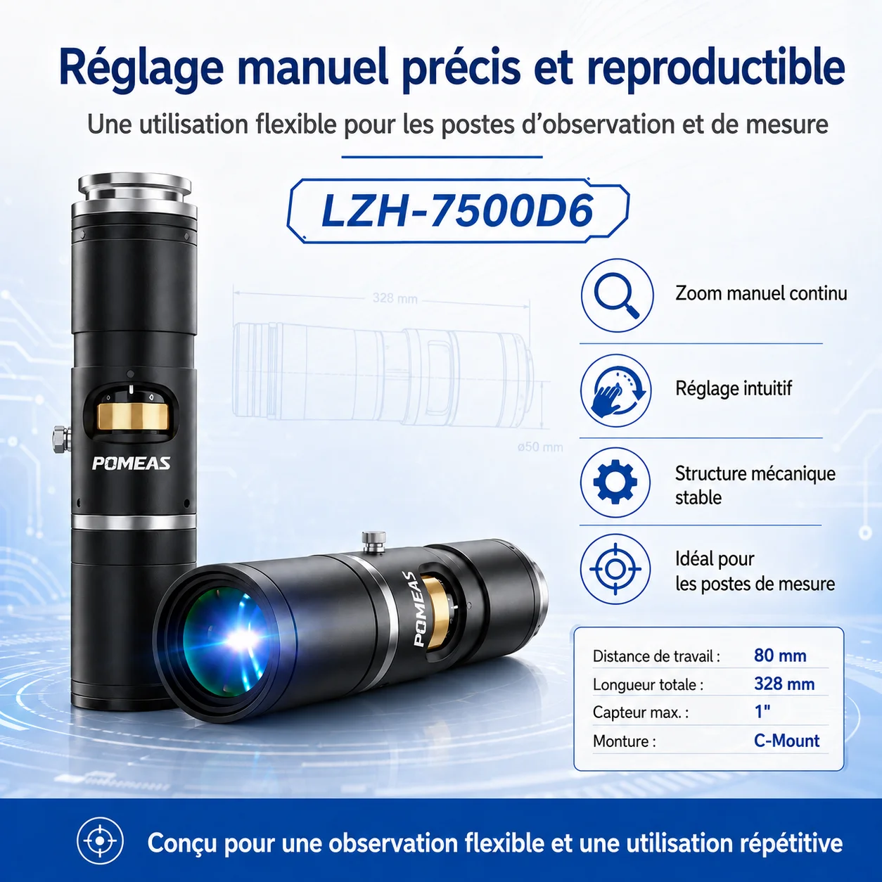 Objectif zoom 4K manuel pour mesure et vision industrielle