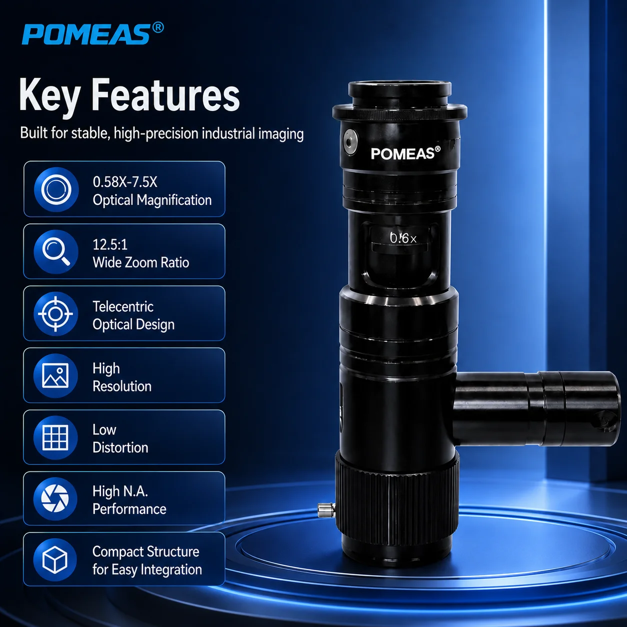 PMS-Z125D-CH12 12.5X C-Mount Zoom Lens for Machine Vision