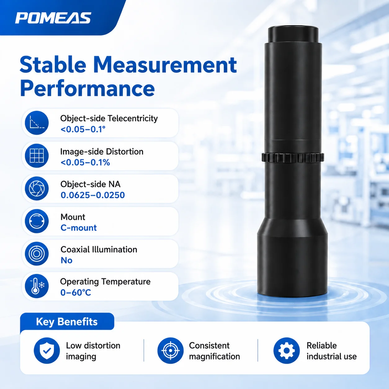 1.0X 1.1 Inch Bi-Telecentric Lens 110mm WD for Machine Vision