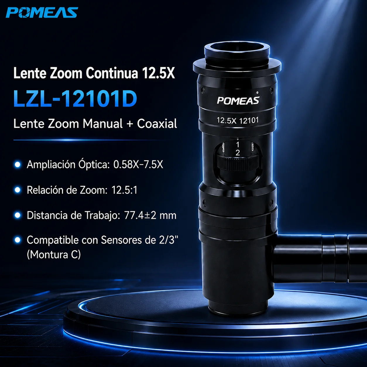 Lente zoom coaxial 12,5X con 15 posiciones repetibles