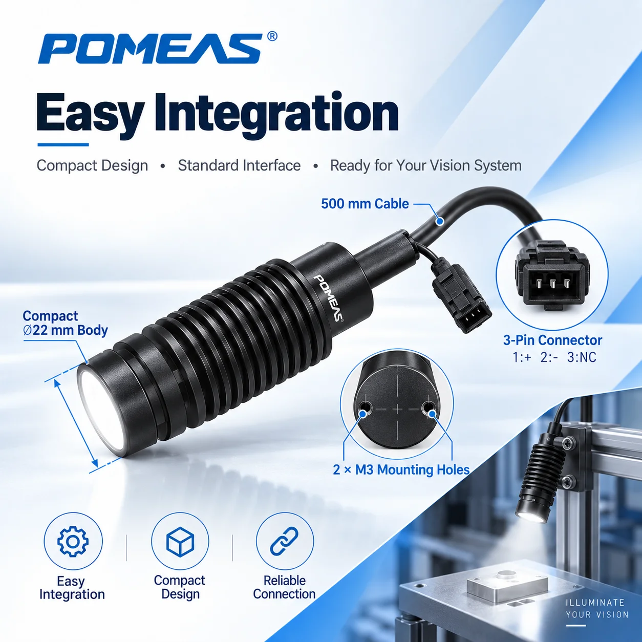 Compact 3W LED Spot Light for Machine Vision Inspection