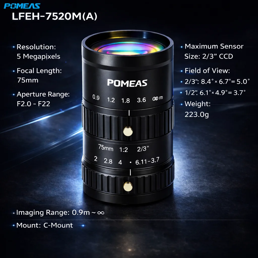75mm C-Mount Machine Vision Lens for 2/3" Cameras | POMEAS