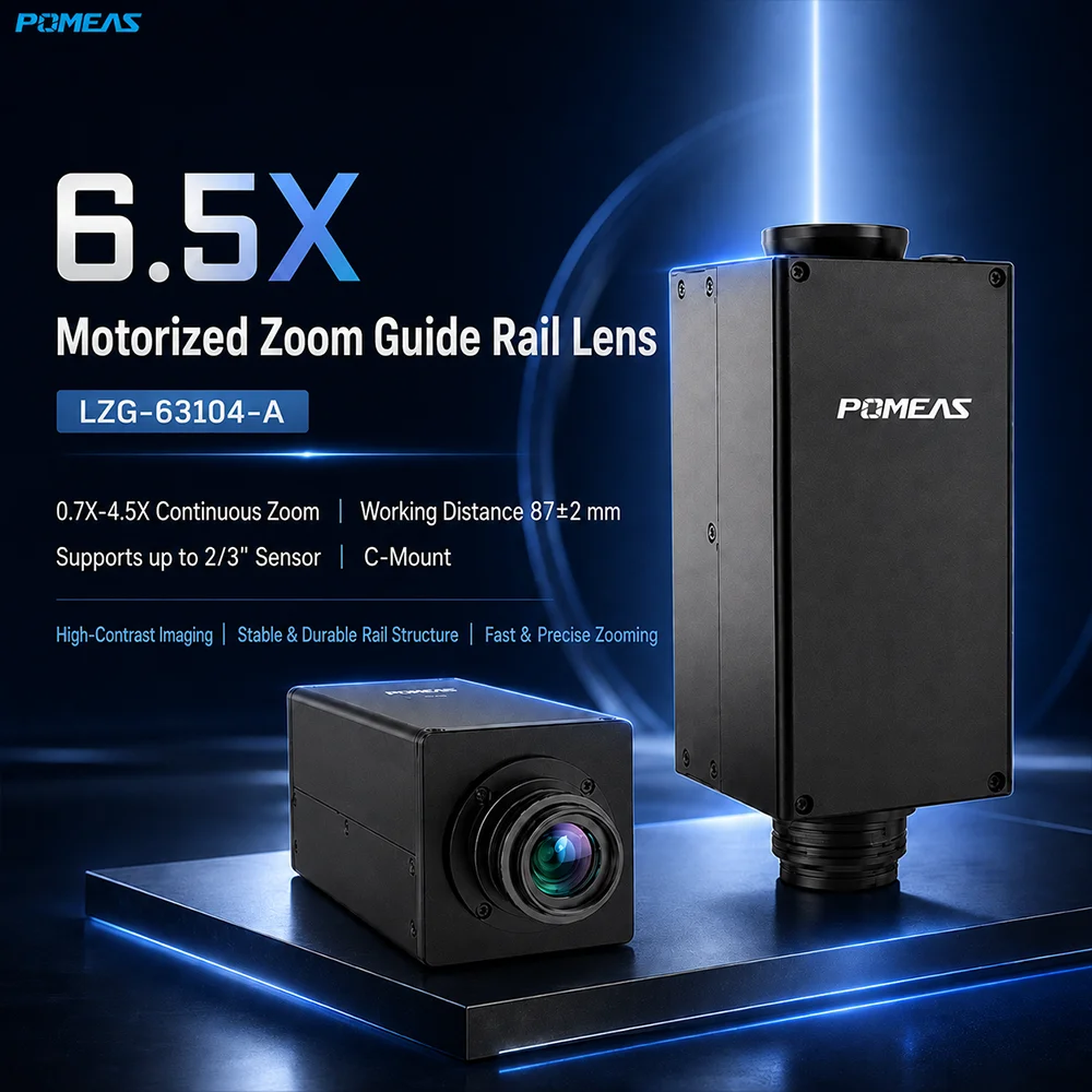 6.5X Motorized Zoom Rail Lens with C-Mount, 0.7X-4.5X Magnification and 87mm WD