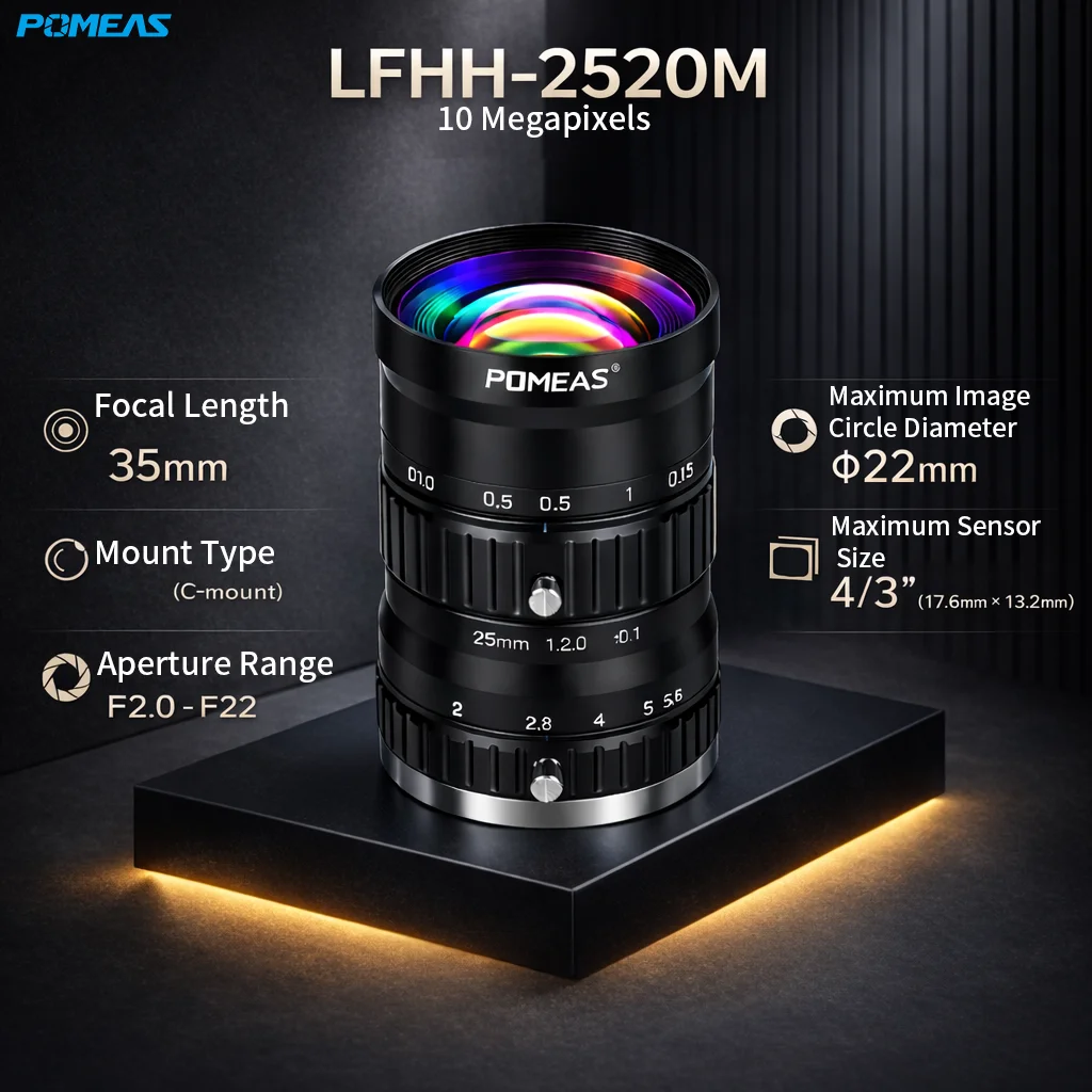 25mm 4/3-Inch 10MP Low-Distortion C-Mount Lens | POMEAS