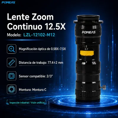 Lente zoom 12,5X con ajuste fino para inspección de precisión