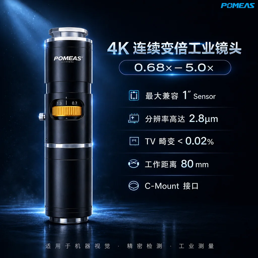 4K大视野高分辨率连续变倍工业镜头｜7.5倍1英寸机器视觉镜头