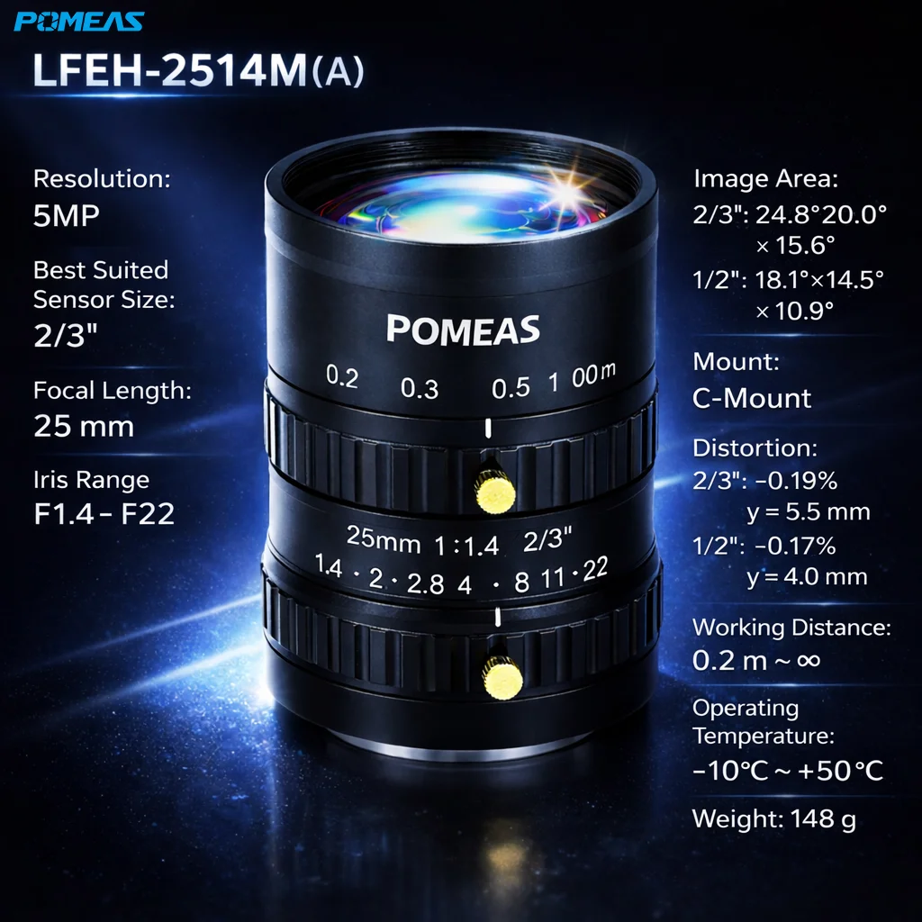 POMEAS PMS-LFEH-2514M(A) 25mm 5MP C-Mount Machine Vision Lens