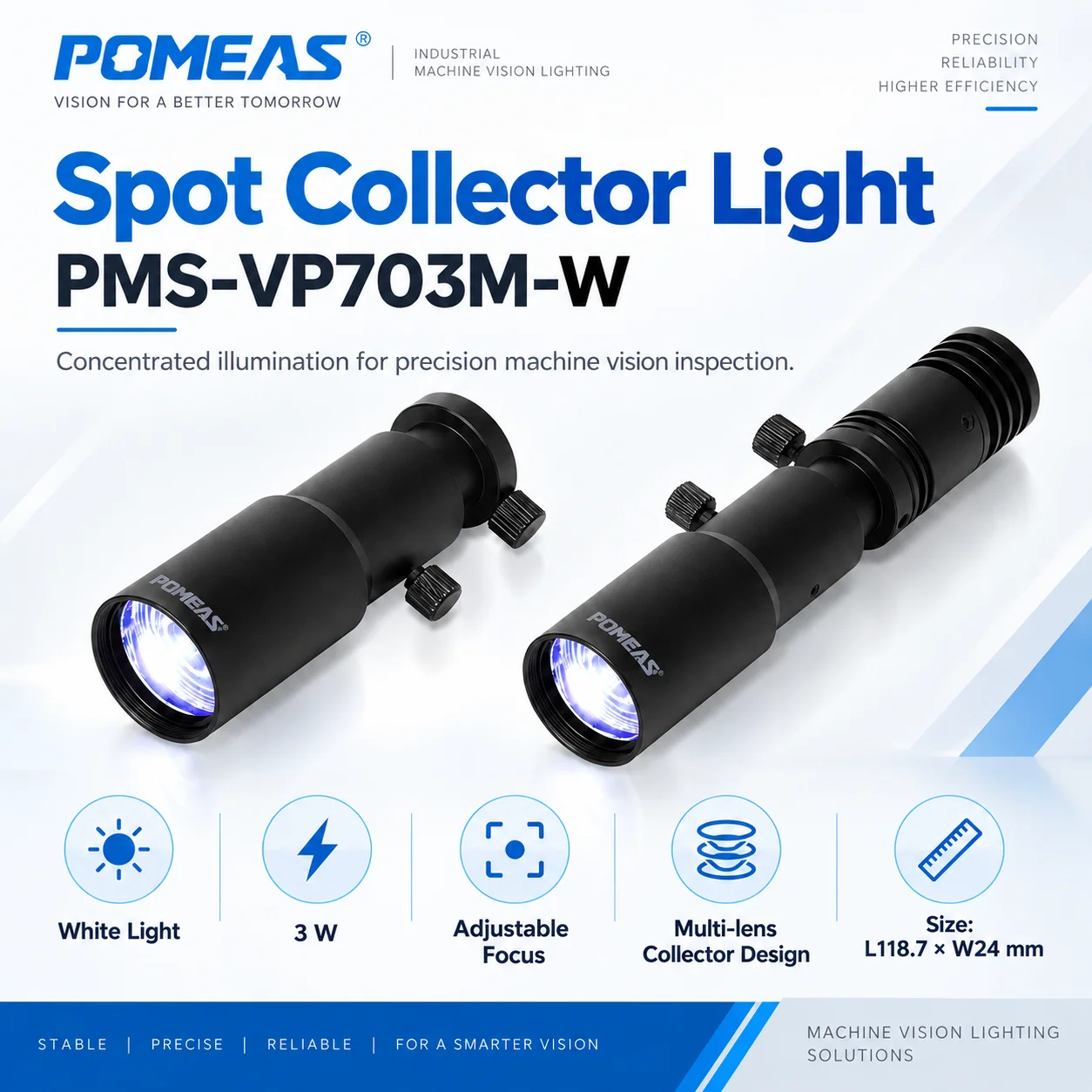 Adjustable Focus Spot Collector Light for Machine Vision | POMEAS