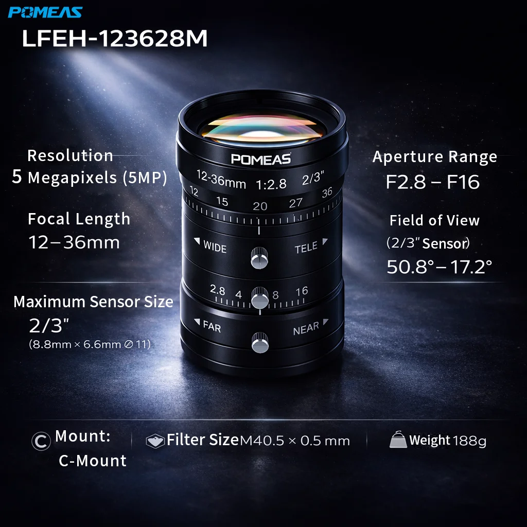 12-36mm C-Mount Machine Vision Lens for 2/3" Cameras | POMEAS