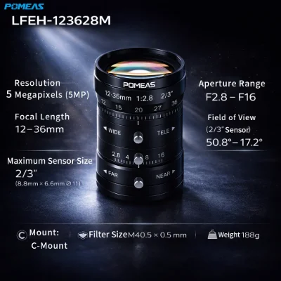 12-36mm C-Mount Machine Vision Lens for 2/3" Cameras | POMEAS