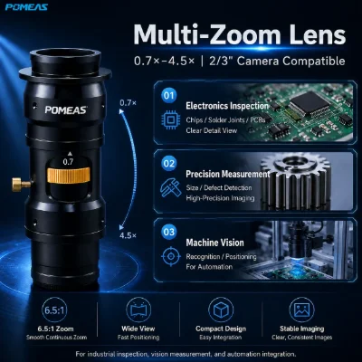 Pomeas 0.7X–4.5X Continuous Zoom Lens for Industrial Inspection