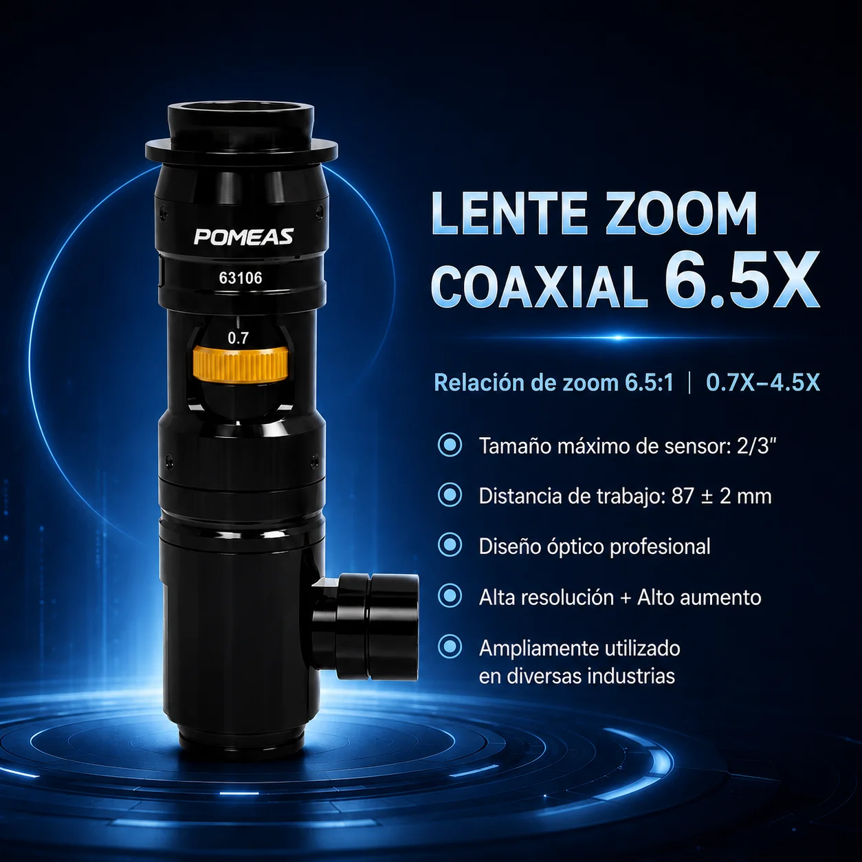 Lente zoom industrial PMS-LZ-63101 para visión artificial