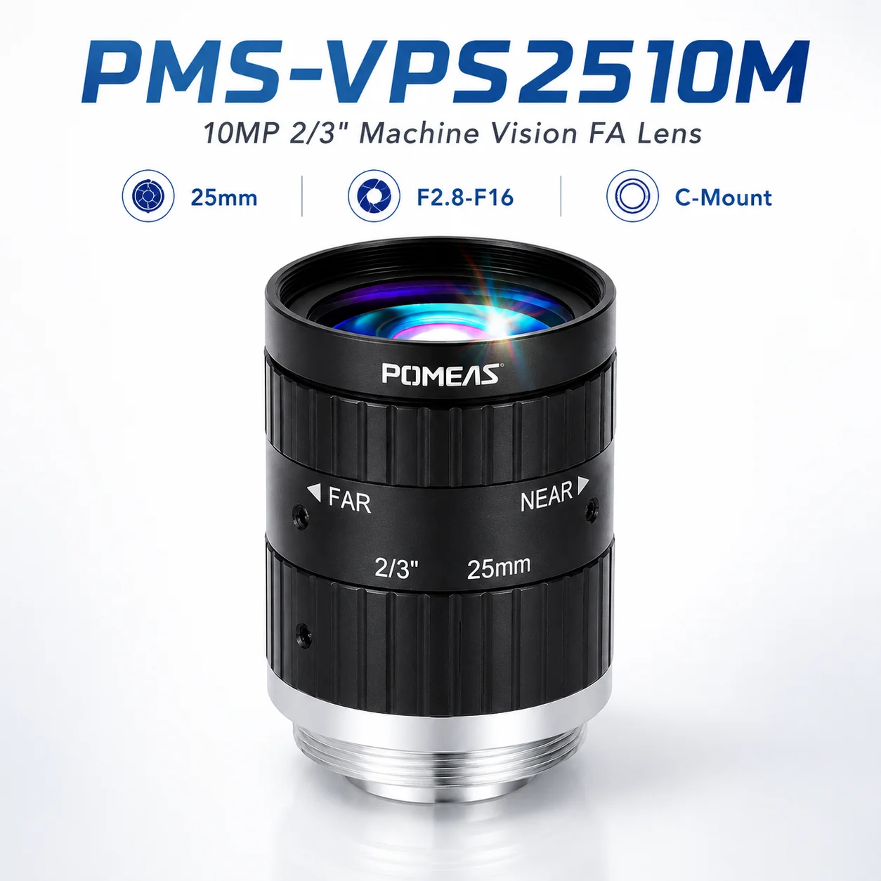 Pomeas 25mm C-Mount Machine Vision Lens for 2/3" 10MP Cameras