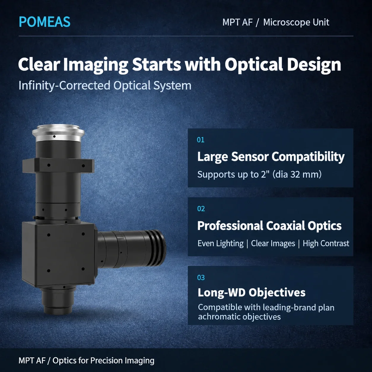 POMEAS MPT-AF Unidad de Microscopio | Óptica Coaxial Corregida al Infinito