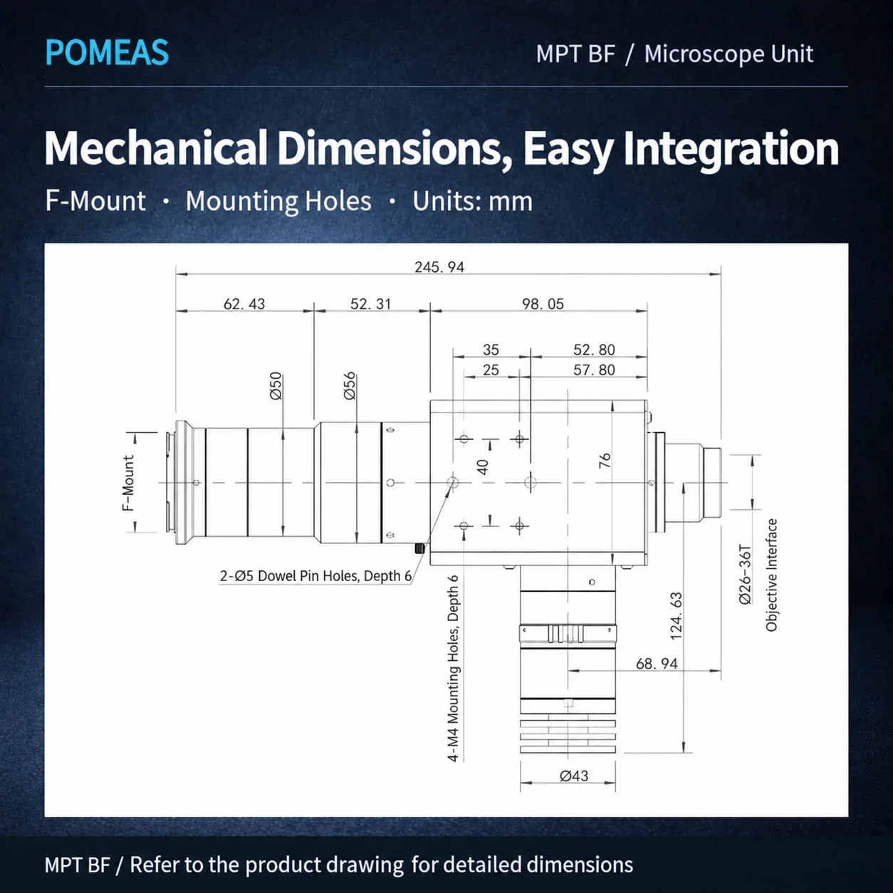 POMEAS MPT-BF Unidad de Microscopio | Sistema Óptico Coaxial Full Frame