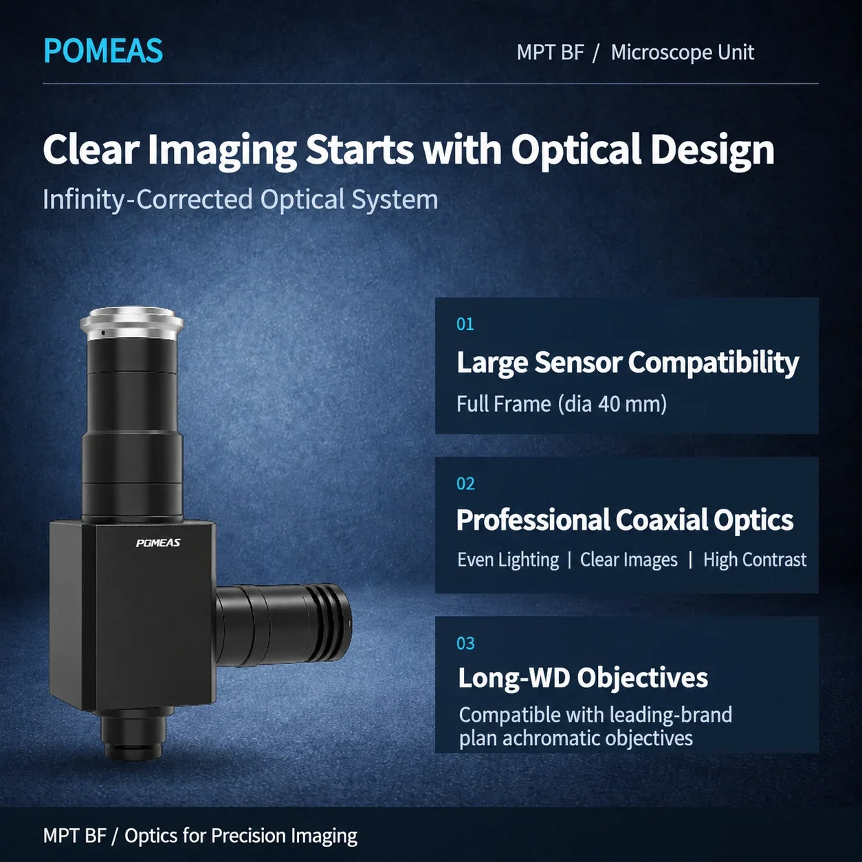 POMEAS MPT-BF Unidad de Microscopio | Sistema Óptico Coaxial Full Frame