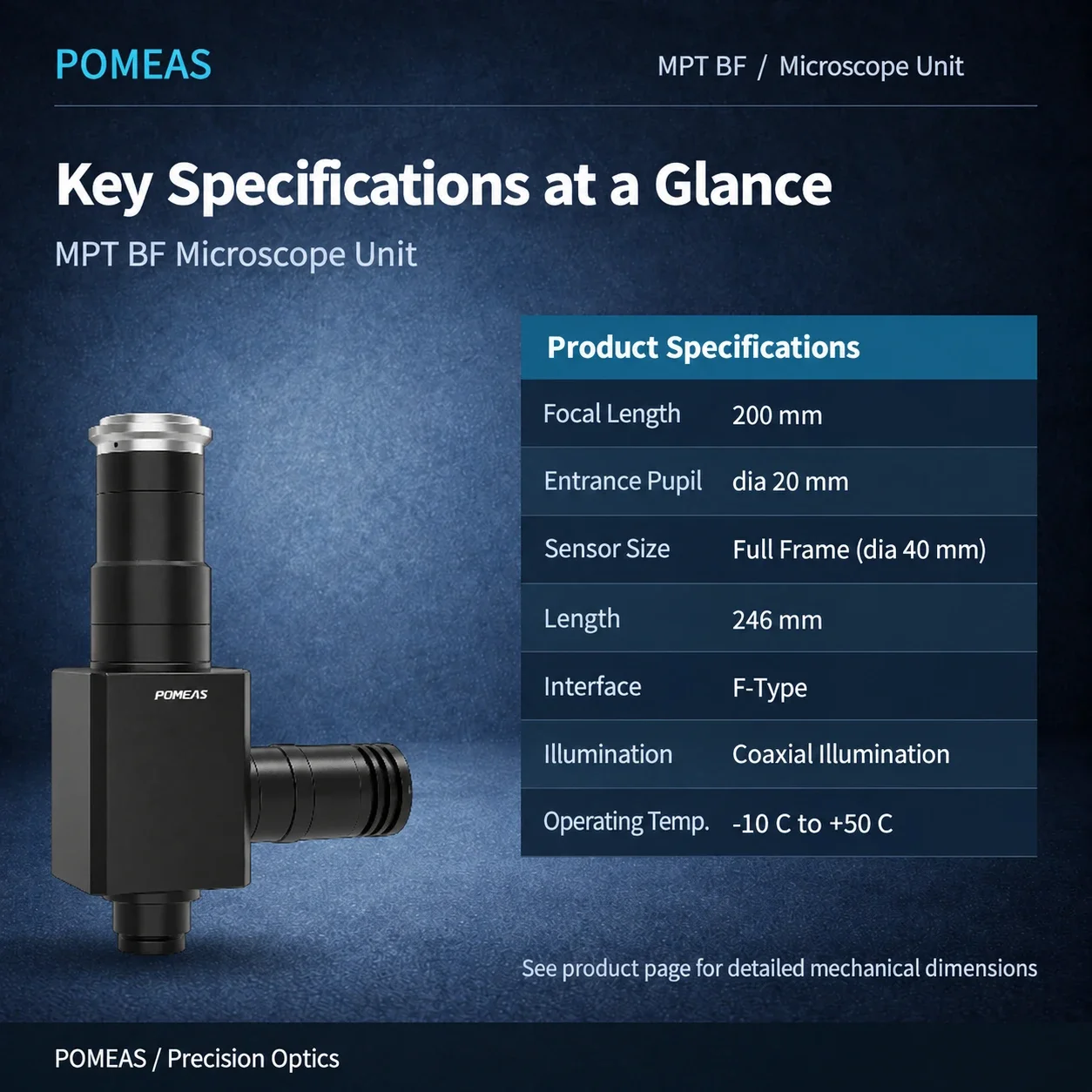 POMEAS MPT-BF Unidad de Microscopio | Sistema Óptico Coaxial Full Frame