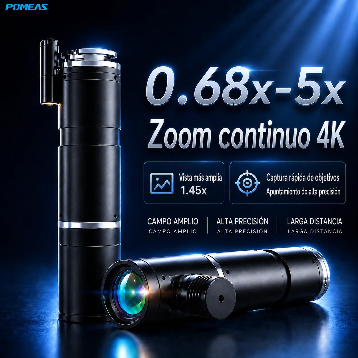 Lente zoom industrial 4K motorizado con iluminación coaxial